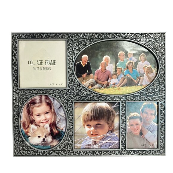 Vintage Collage 5 Photo Frame Metal Paisley Leaf Leaves Fleur de Lis No Glass - Picture 1 of 13